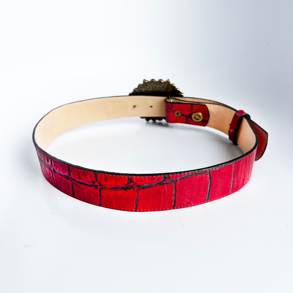 Leatherock Wide Belt Gem Embellished Buckle Red Croc Stamp Leather Strap Size 32 main image 4